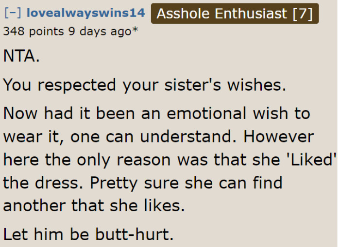 Nothing's wrong with OP respecting her late sister's wish.