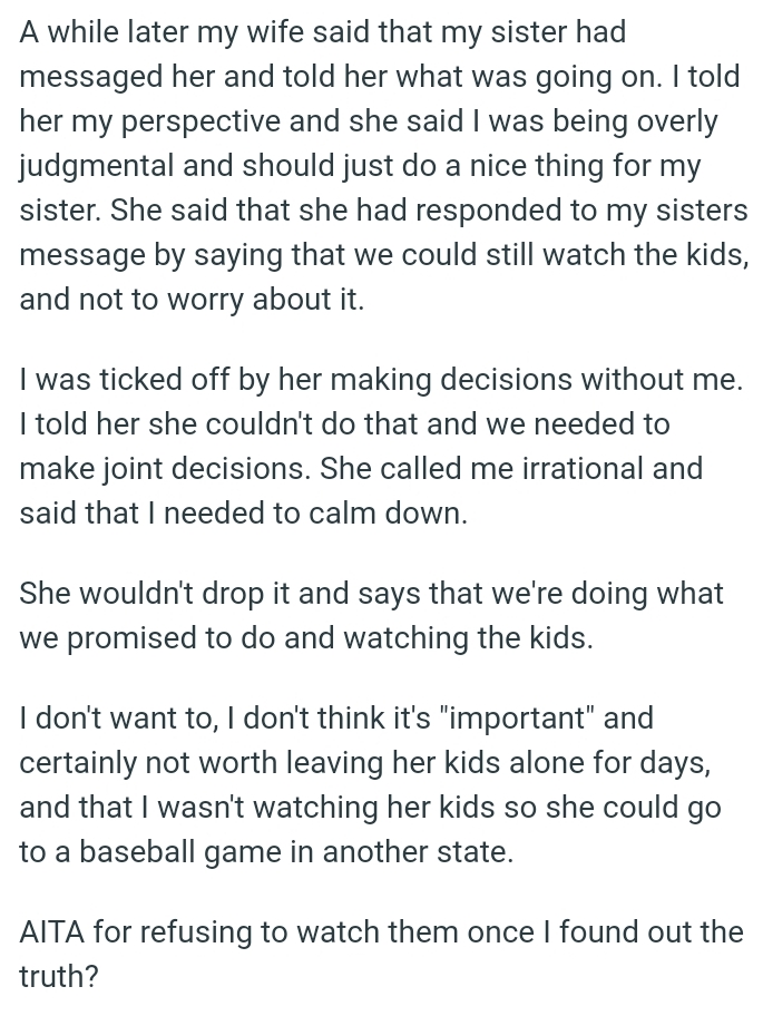 OP Told His Wife She Couldn't Do That and They Needed to Make Joint Decisions