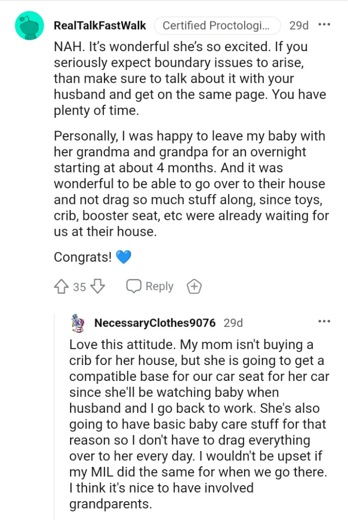 This Redditor was happy to leave her baby with the grandmother and grandfather