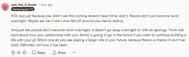 People don't just become racist overnight.