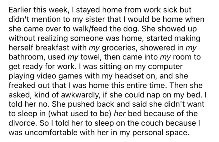 Not long after, OP was home sick from work and didn't inform Ana that she'd be home when she came to take care of the dog.