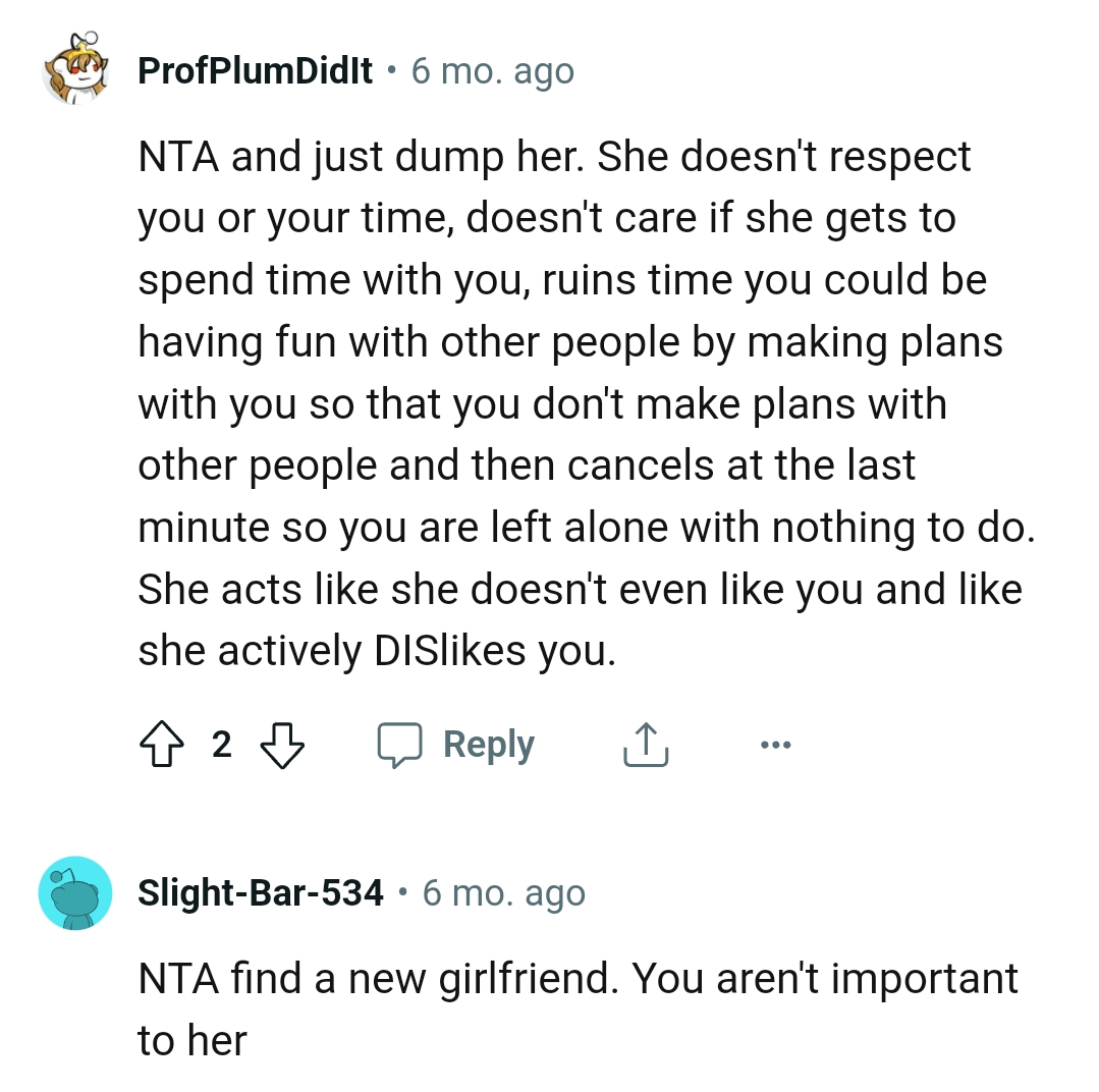 She acts like she doesn't even like the OP.