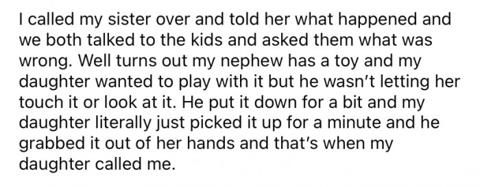 Both mothers spoke to their kids and asked what was wrong.