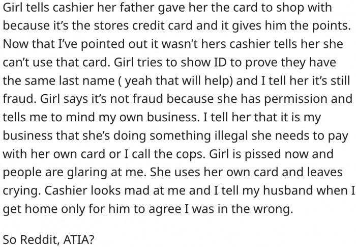 So, was she wrong? Reddit responds.