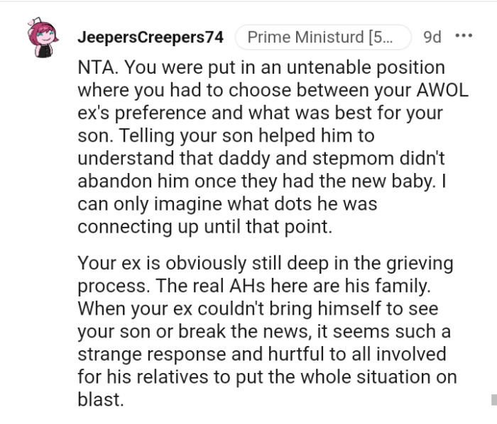 Your ex is obviously still deep in the grieving process
