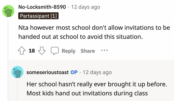 OP answered a few questions, and it turns out her daughter's school does not explicitly prohibit handing out invites at school.