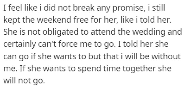 OP Believes That He's Not Breaking the Promise