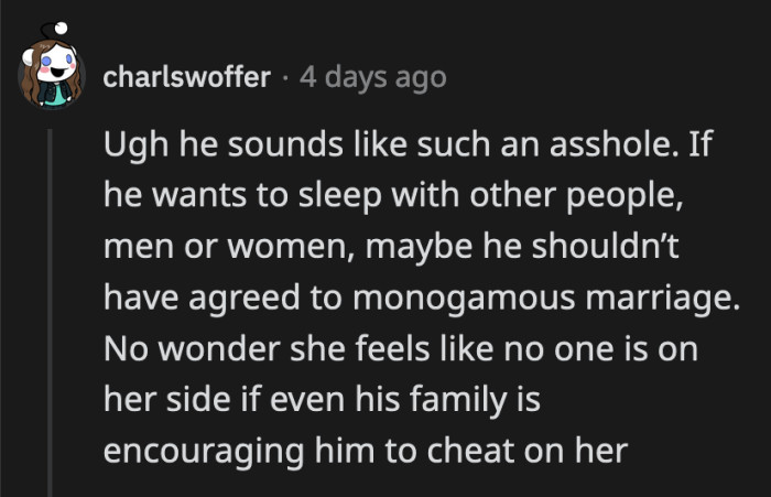 OP is weird for hiding behind his sexuality to justify his wish for an open marriage. Just divorce your wife and spare everyone from this misery.
