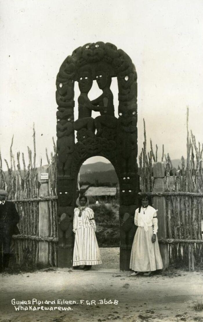 Two Maori Women Guides, Eileen And Pipi, Outdoors In Front Of Te Puia (A Maori Pa Or Fortress)