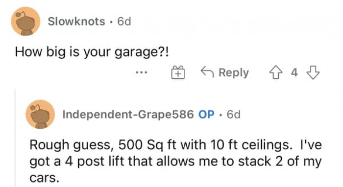 The OP is revealing how big the garage is