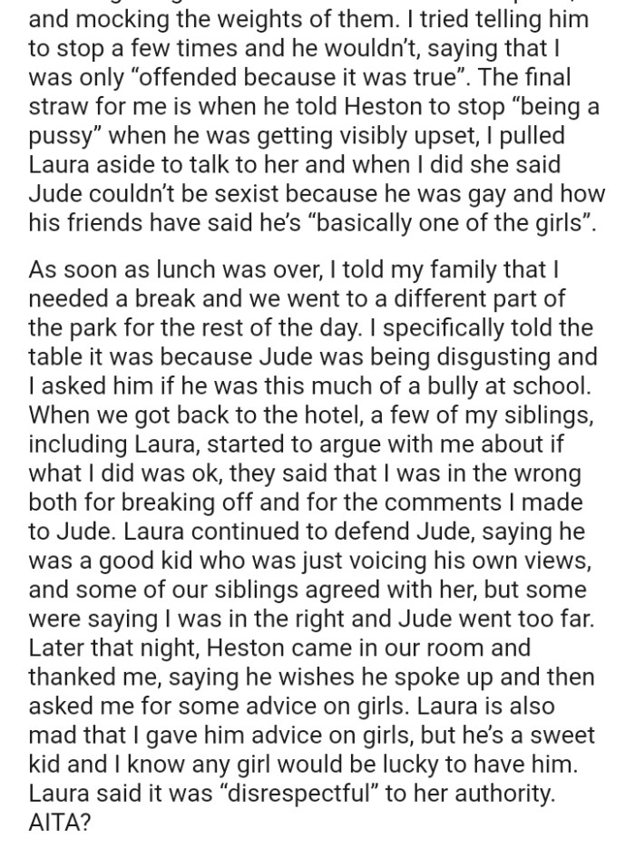 Jude was being disgusting and the OP asked him if he was this much of a bully at school