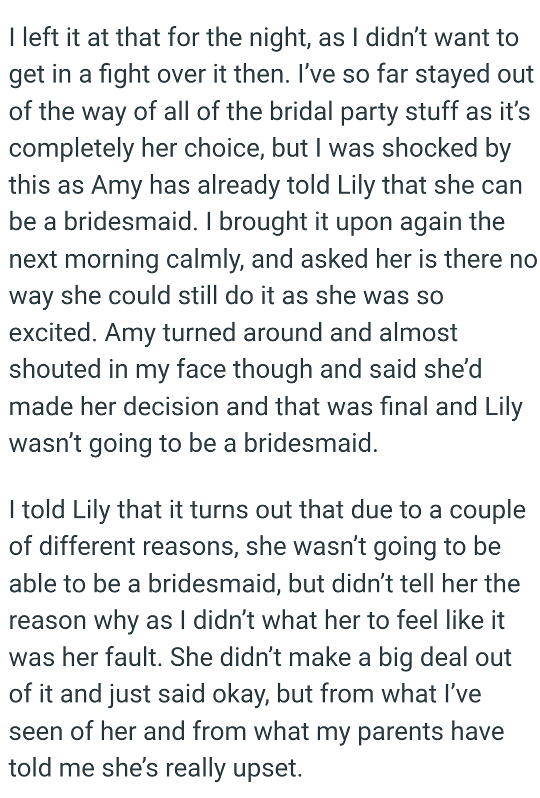 She’d made her decision, and that was final; Lily wasn’t going to be a bridesmaid