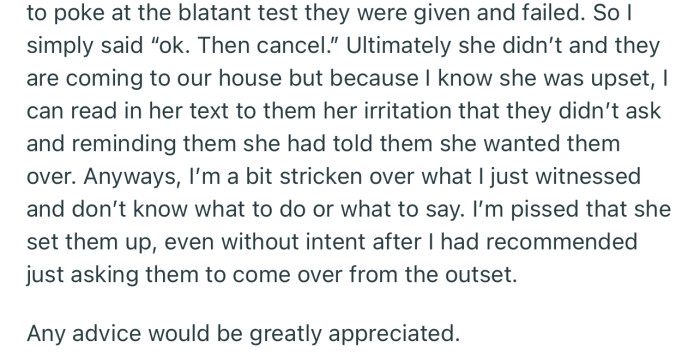 OP’s wife ended up slamming their friends for never coming over, but he feels she could have handled it better