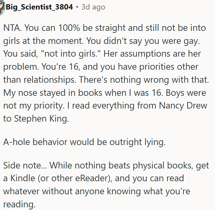 Her assumptions are her problem.