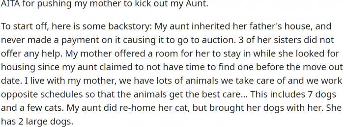 OP's aunt inherited her father's house and never made a payment on it, causing it to go to auction.