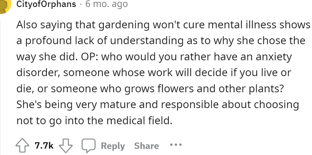 She is showing significant maturity and responsibility in her decision