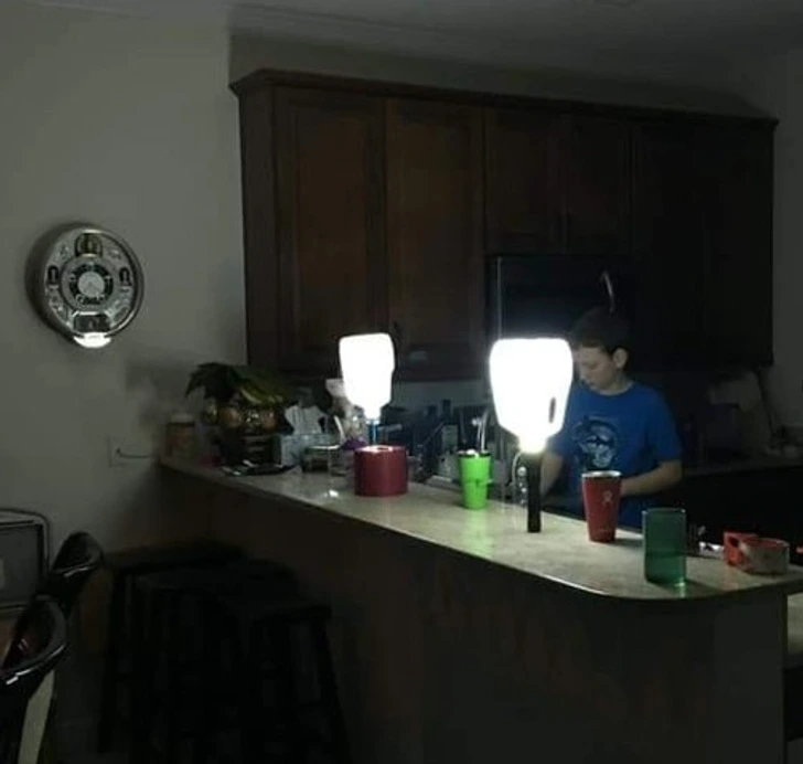 6. “When you lose power, you can use empty translucent jugs to dramatically improve the light output from a flashlight.”