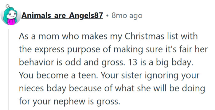“Thirteen is a big birthday” — apparently not everyone got that memo in this family.