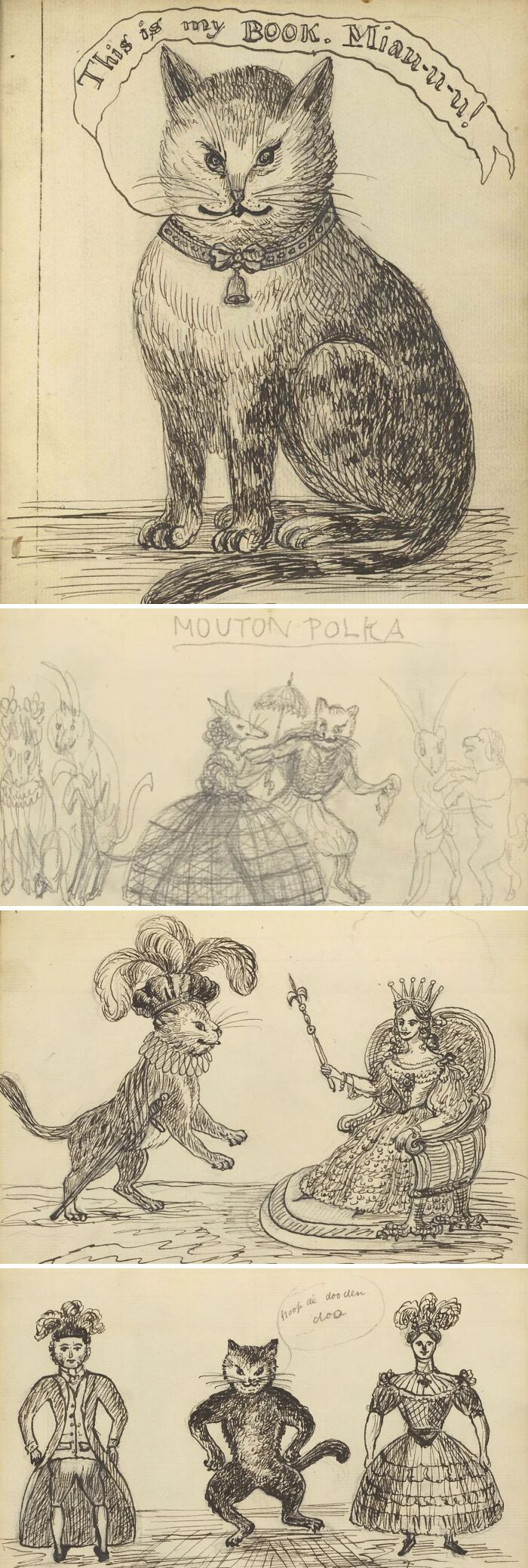 "Sketchbook Containing The Drawings That A Girl Named Emily M. Madden (B. 1858) Made Of Her Cat, Mouton, Between 1856 And 1859"