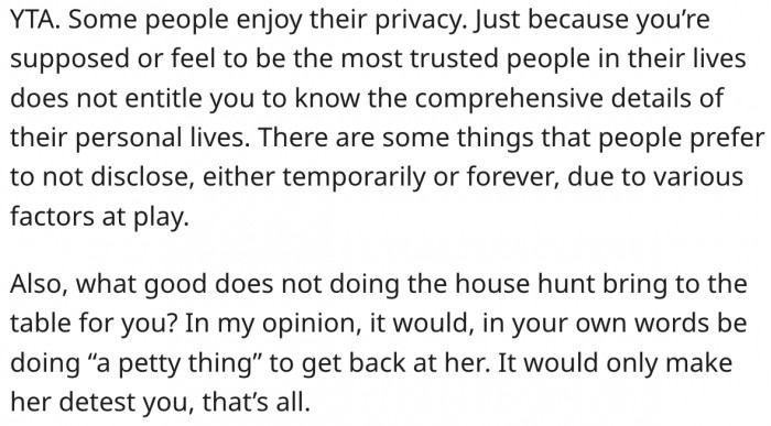 14. Stopping house hunting will only make her sister detest her.