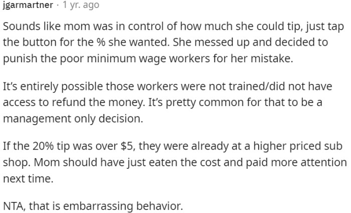 OP is not in the wrong for finding the mother's behavior embarrassing.