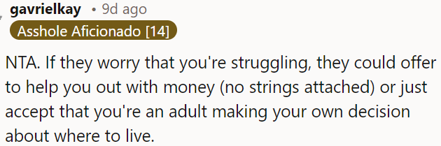 If they're concerned about OP, they could offer her financial assistance without any conditions.