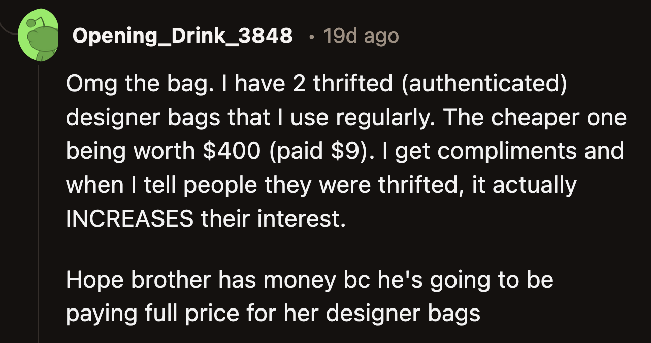 What Mary said about OP's incredible thrift store find said a lot about who she is.