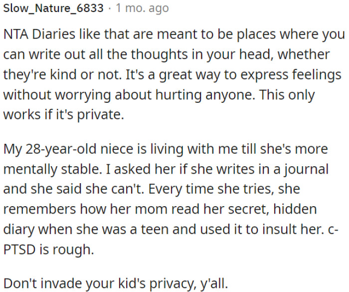 Inappropriate to read someone's diary.