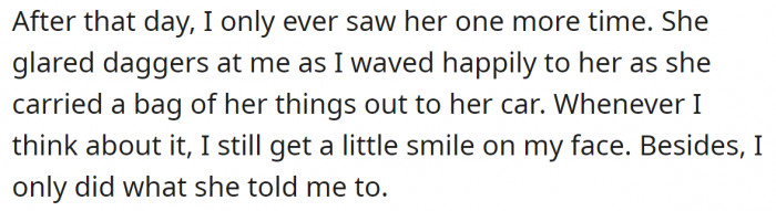 Amanda spent about five hours stuck in the elevator, and the OP saw her again when she was the one who got fired: