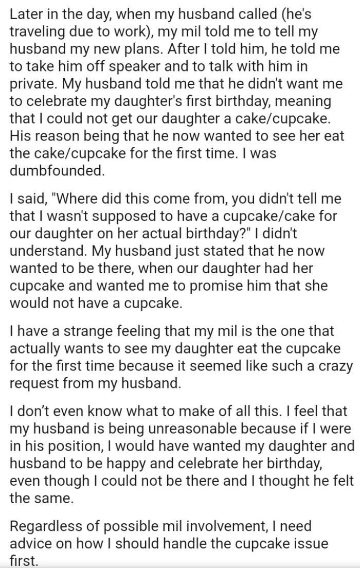 OP's husband stated that he now wanted to be there when their daughter had her cupcake