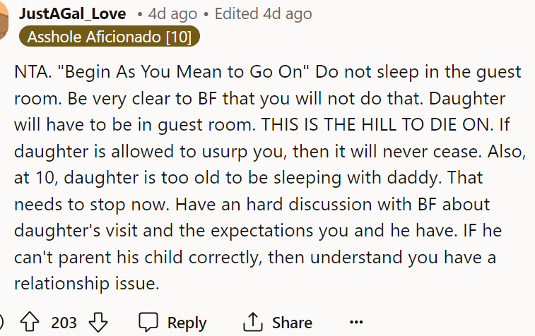 Many commenters told her that she shouldn't have to sleep in the guest room and that it's not acceptable for him to expect her to do so.