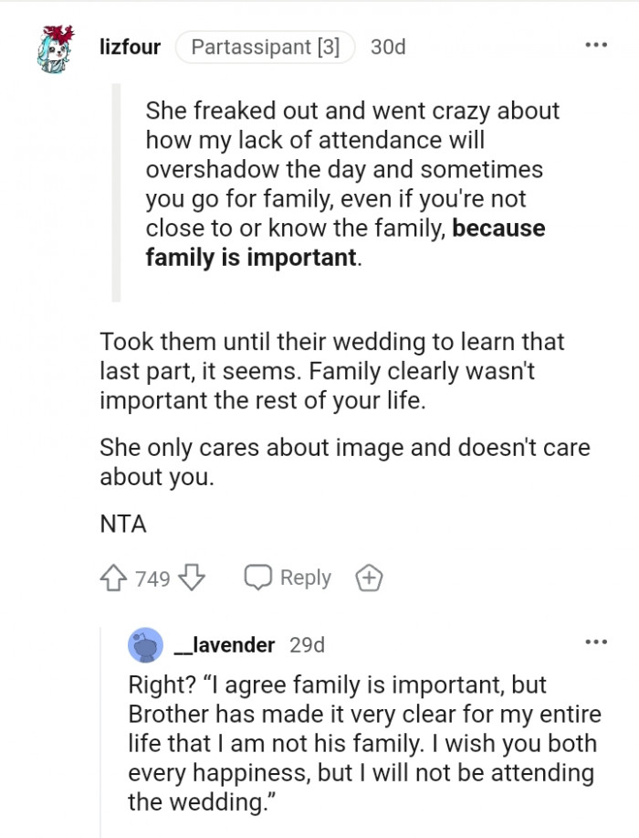 Family clearly wasn't important the rest of your life