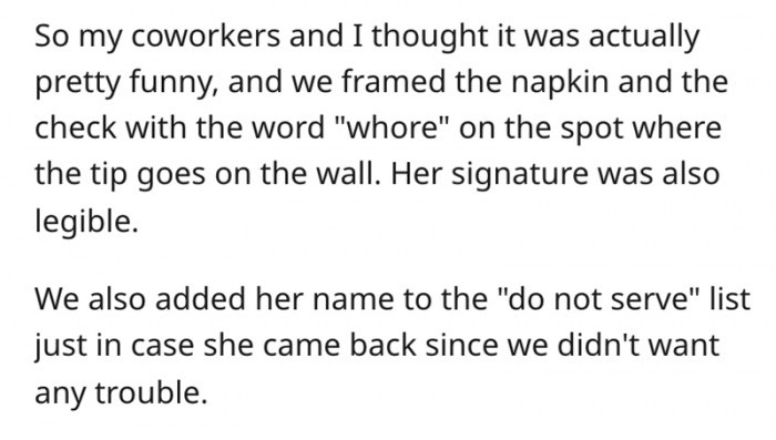 The restaurant crew made sure to include the lady who left the note in the 