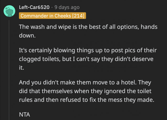 Technically OP didn’t make them move to a hotel