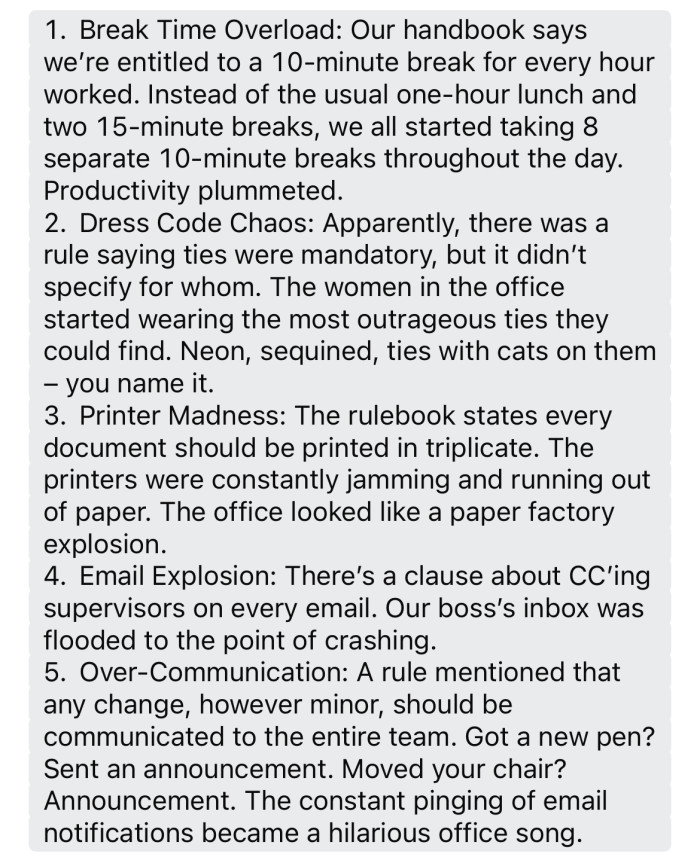 You can read some of the outlandish rules below.