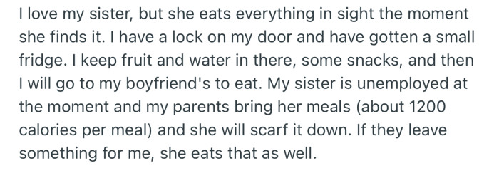 OP’s sister can’t control her eating habit
