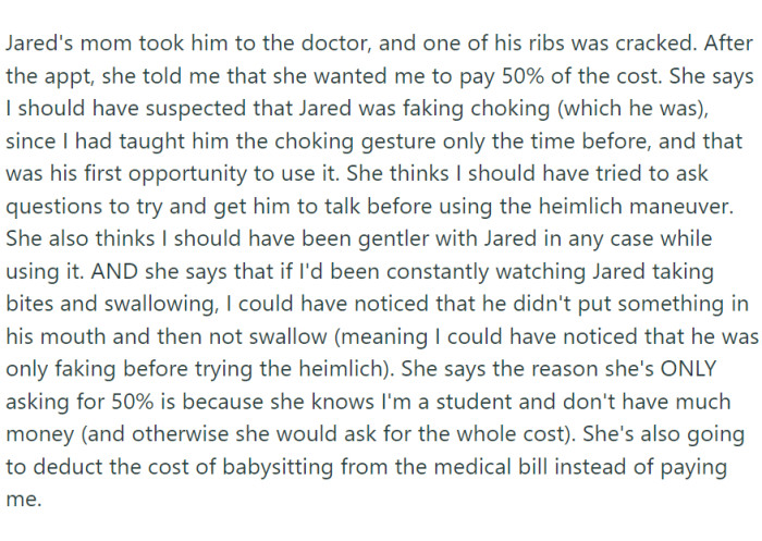 This practice was put to the test during one of her babysitting sessions with a 5-year-old boy named Jared.