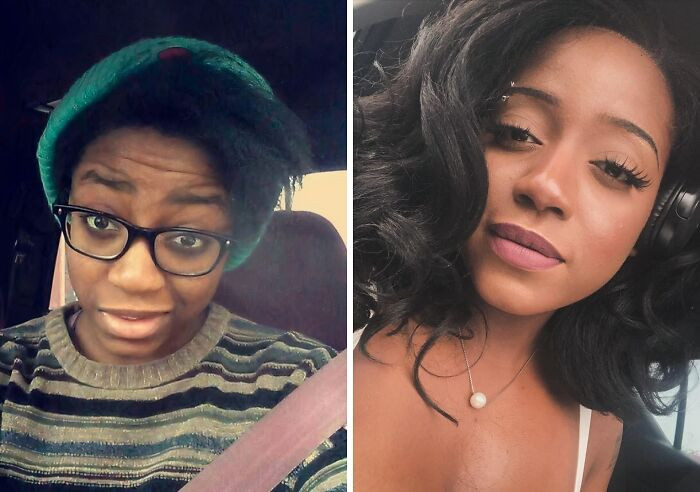 "My Glow-Up. 17 Years Old vs. 27 Years Old. My Car Selfie Game Has Elevated"