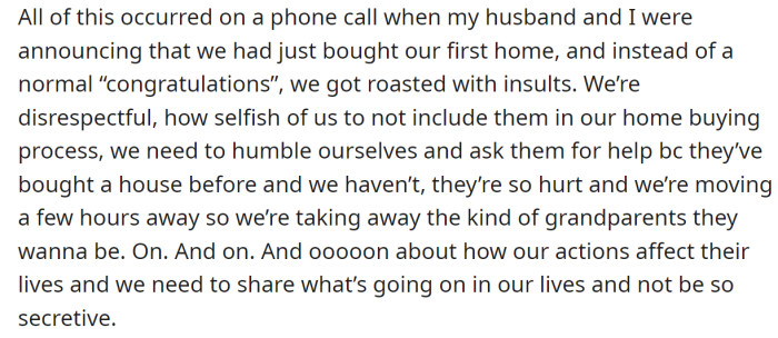 But that was not all; the MIL continued to interfere and criticize their decisions: