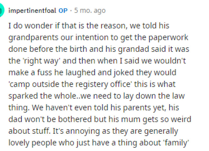 OP responded to many of the comments and shared her perspective as well as her thoughts on why her in-laws were acting this way.