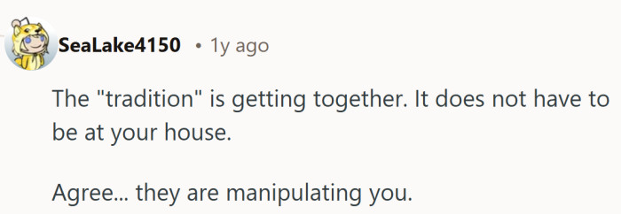 Someone finally reframes it, pointing out that togetherness matters more than who sacrifices their weekend to host.