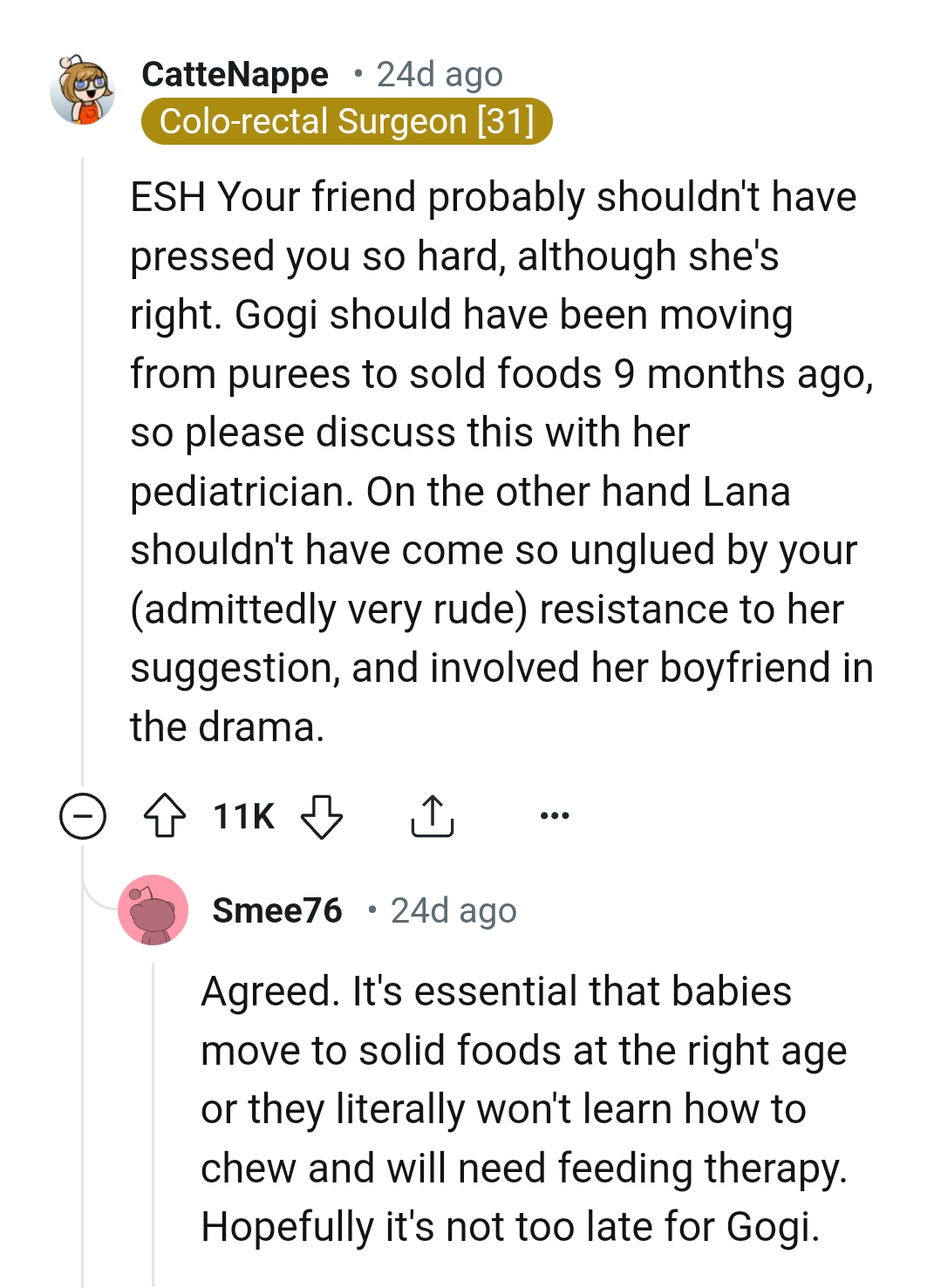 This Redditor maintains that Gogi should have transitioned from purees to solid food