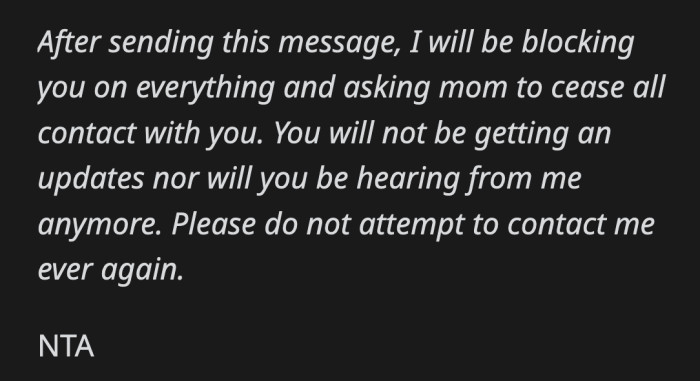 And blocking him is the best way for OP to fully move on from a burden he has been carrying for too long