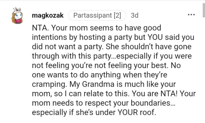 You clearly said you did not want the party