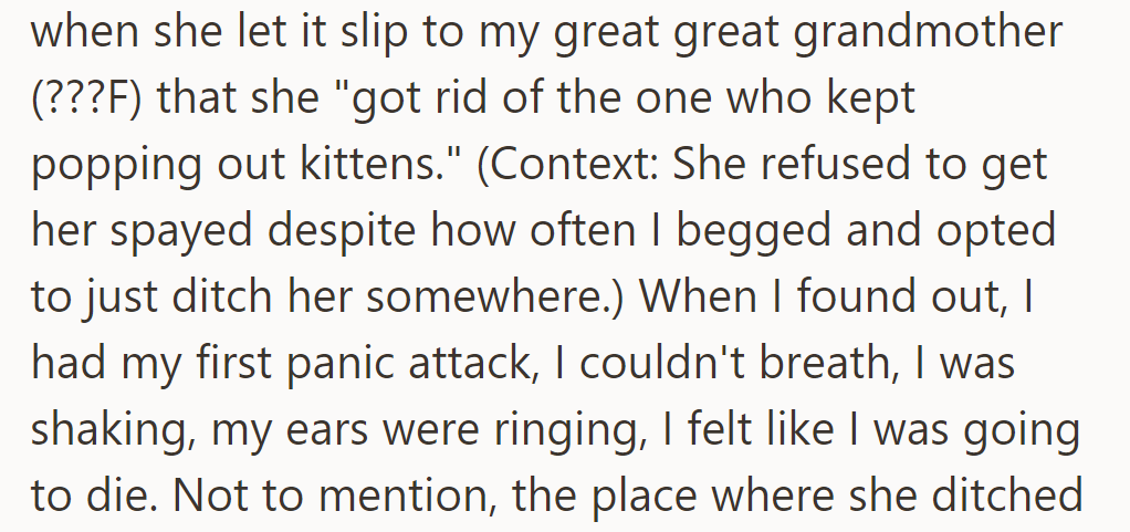 He discovered his mom got rid of Amber, causing a panic attack, after she refused to spay her.