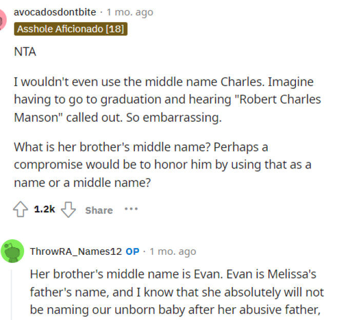 This person even suggested that they probably shouldn't use Charles as a middle name and maybe should just decide to change it altogether.