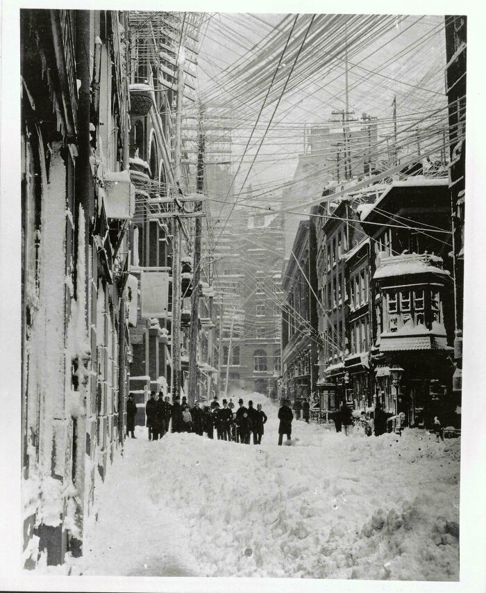 "New York City Buried Under 21 Inches Of Snow And A Web Of Broken Overhead Wires During The Great Blizzard Of 1888"