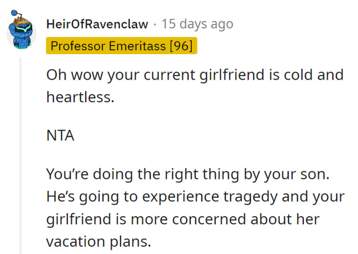 In the drama of life, it seems the girlfriend is playing the villain, but OP is just trying to be the hero for their son.