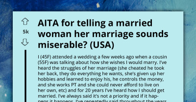 Single Redditor Regrets Calling Cousin's Marriage Miserable After Pressure To Marry