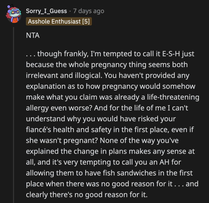 A commenter questioned OP's reasoning for banning the sandwiches and why he allowed Kate's family to bring them in the first place